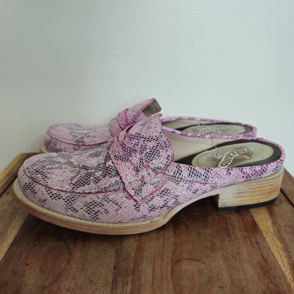 Freebird by Steven Mules Pink Leather Blush Snake & Green Croc Shoes Wms Size 8 - Picture 10 of 15